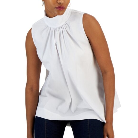 INC International Concepts Tops - I.N.C. International Concepts Women's White Sleeveless Mock-Neck Blouse NWT